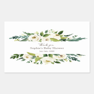 Watercolor White Floral Frame BABY SHOWER Rectangular Sticker