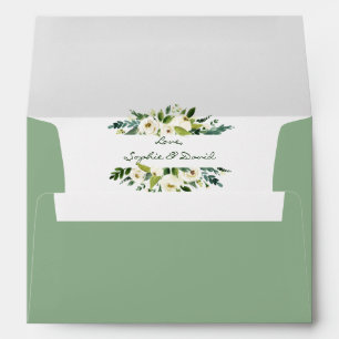 Watercolor White Floral Frame Wedding Envelope