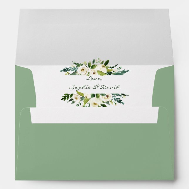 Watercolor White Floral Frame Wedding Envelope (Back (Bottom))