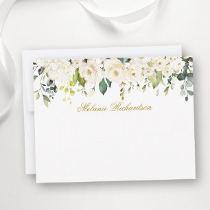 Watercolor White Floral Gold Personalised Card