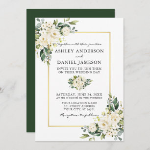 Watercolor White Floral Greenery Wedding Invitation