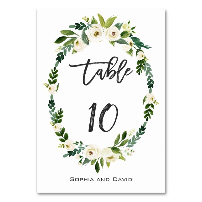 Watercolor White Floral Handwriting Table Number (Back)