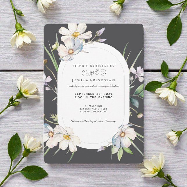 Watercolor White Floral w/Gray Wedding Invitation  (Creator Uploaded)