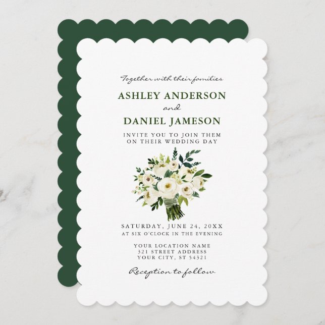 Watercolor White Floral Wedding Greenery S Invitation (Front/Back)