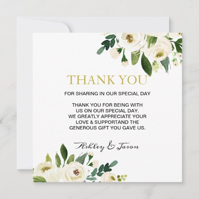 Watercolor White Flower Thank You Card (Front)