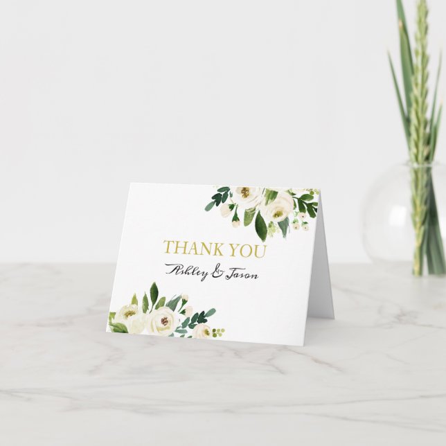 Watercolor White Flower Thank You Card (Front)
