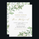 Watercolor White Flowers and Greenery Bar Mitzvah Invitation<br><div class="desc">Invite family and friends with this whimsical greenery invitation. This bar mitzvah invitation features watercolour illustrations of green foliage and white flowers and a matching greenery pattern with gold script. Personalise by adding names, date, time, venue and other event details. This invitation is perfect for spring and garden bar mitzvahs....</div>
