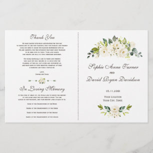 Watercolor White Flowers Bouquet Wedding Program