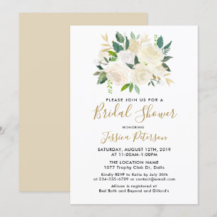 Watercolor White Flowers BridalShower Invitations