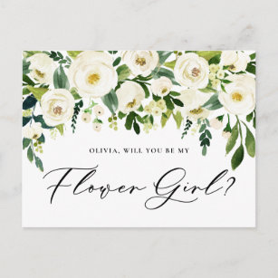 Watercolor White Flowers Flower Girl Proposal Invitation Postcard