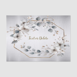 Watercolor White Flowers Golden Frame Silver Teal Tissue Paper