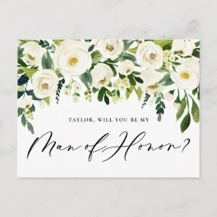 Watercolor White Flowers My Man of Honour Proposal Invitation Postcard