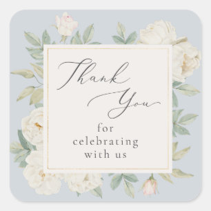 Watercolor white flowers Wedding Thank You Sticker