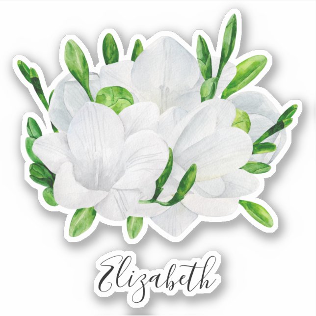 Watercolor white freesia. Elegant floral name (Front)