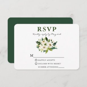 Watercolor White Green Floral Greenery RSVP Card