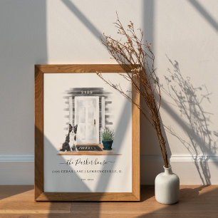 Watercolor White Hamptons Style Door Border Collie Poster