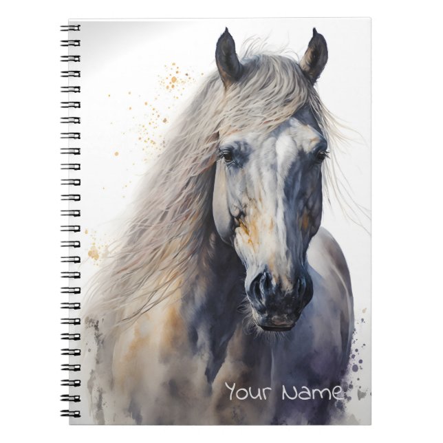 Watercolor White Horse Custom Notebook (Front)