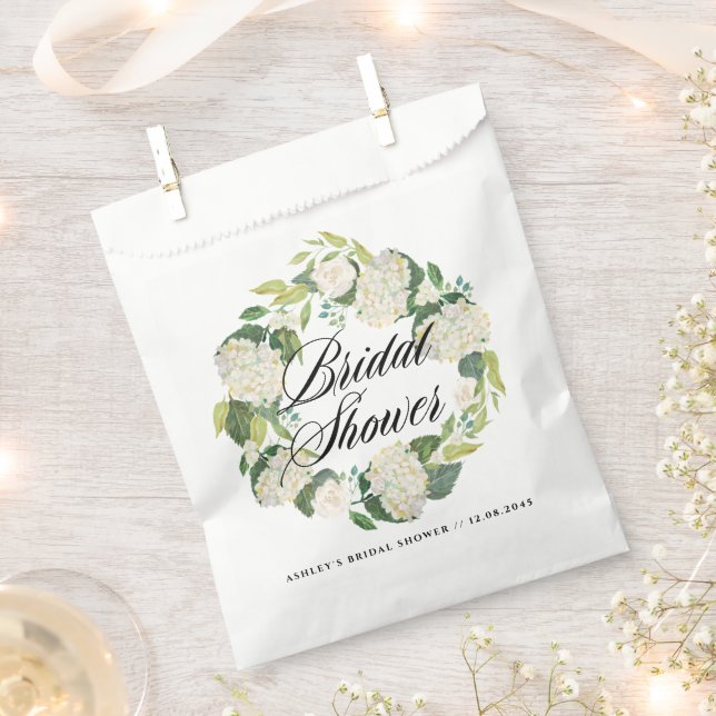 Watercolor White Hydrangea Wreath Bridal Shower Favour Bag (Clipped)