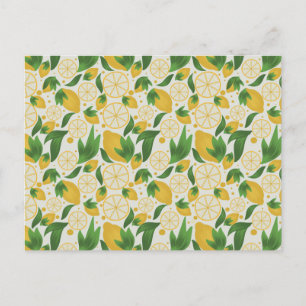 Watercolor White Lemon Fruit Pattern Postcard