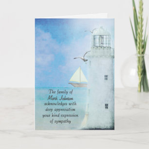 Watercolor White Lighthouse Sympathy Thank You Card