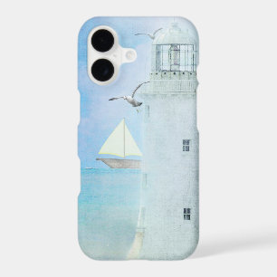 Watercolor White Lighthouse With Sailboat