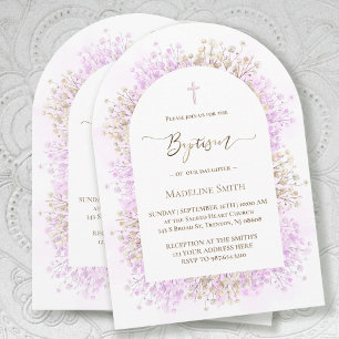 watercolor white lilac flowers Baptism Invitation