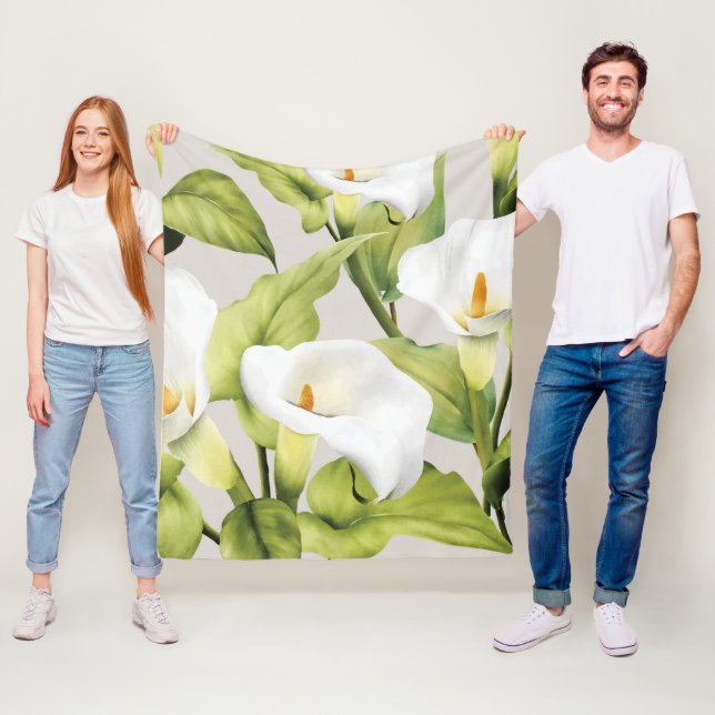 Watercolor White Lily 3 Fleece Blanket (In Situ)