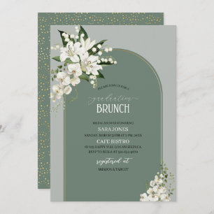 Watercolor White Lily and green background graduat Invitation