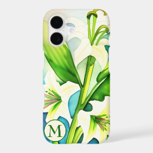 Watercolor White Lily with Monogram 