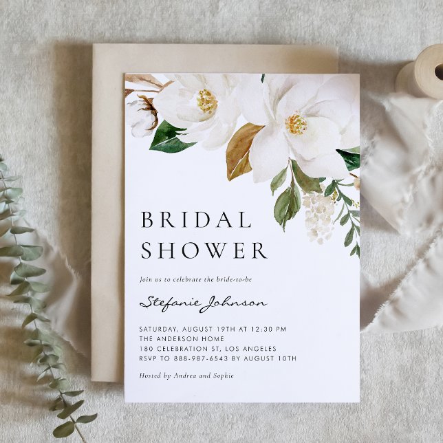 Watercolor White Magnolia Rustic Bridal Shower Invitation (Creator Uploaded)