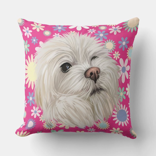 WATERCOLOR WHITE MALTESE DOG FACE CUSHION (Front)