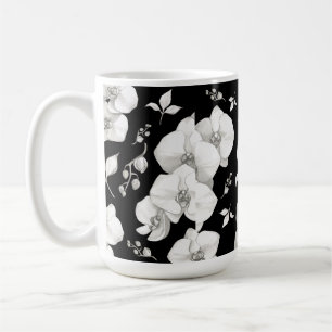 Watercolor White Orchid on Black   Coffee Mug