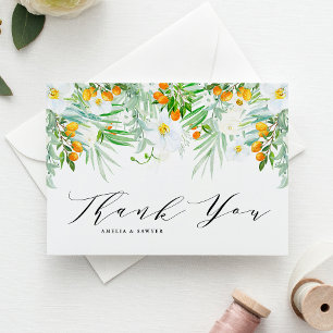 Watercolor White Orchids and Kumquats Garland Thank You Card
