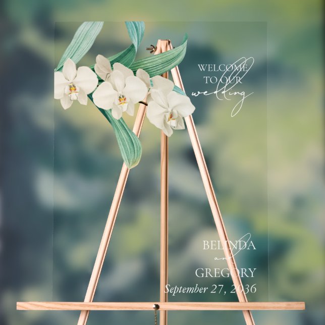 Watercolor White Orchids Floral Wedding Acrylic Sign (Neutral)
