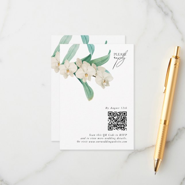 Watercolor White Orchids Floral Wedding Enclosure Card (Front/Back In Situ)