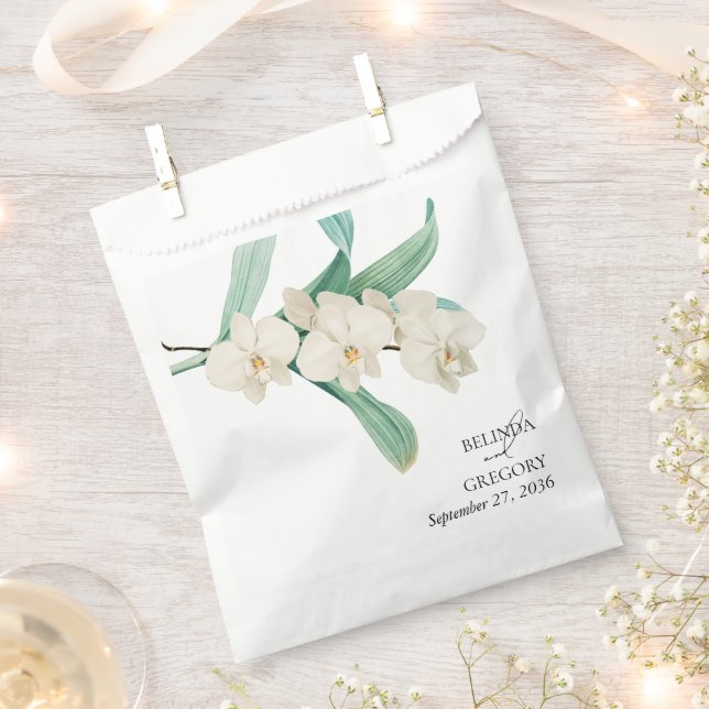 Watercolor White Orchids Floral Wedding Favour Bag (Clipped)