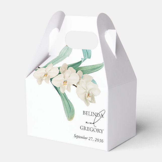 Watercolor White Orchids Floral Wedding Favour Box (Front Side)
