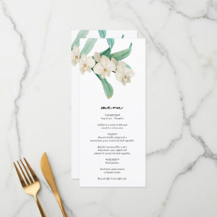 Watercolor White Orchids Floral Wedding Menu