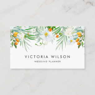 Watercolor White Orchids & Kumquats Garland Business Card