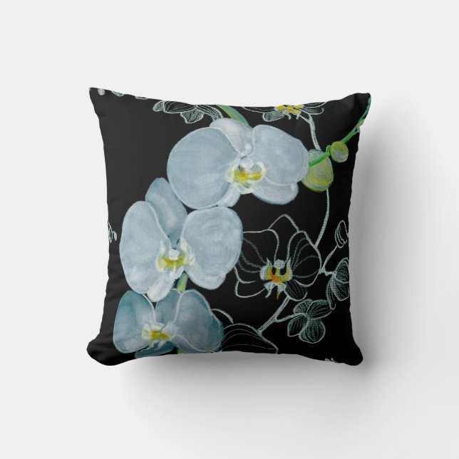 Watercolor White Orchids Pattern Cushion (Front)