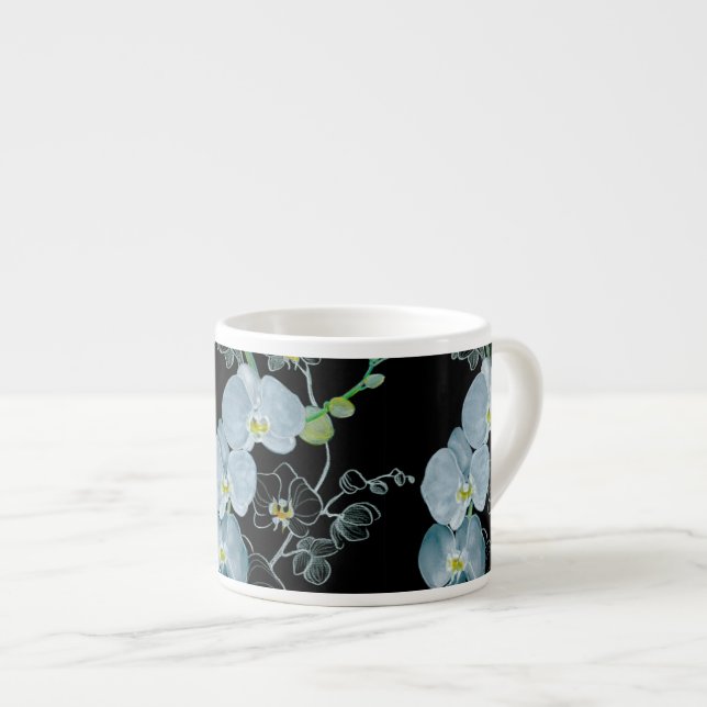 Watercolor White Orchids Pattern Espresso Cup (Front Right)