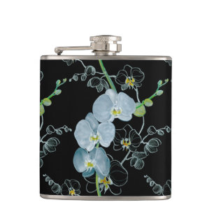Watercolor White Orchids Pattern Hip Flask