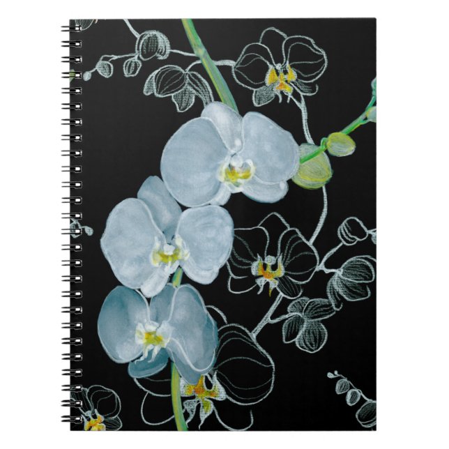 Watercolor White Orchids Pattern Notebook (Front)