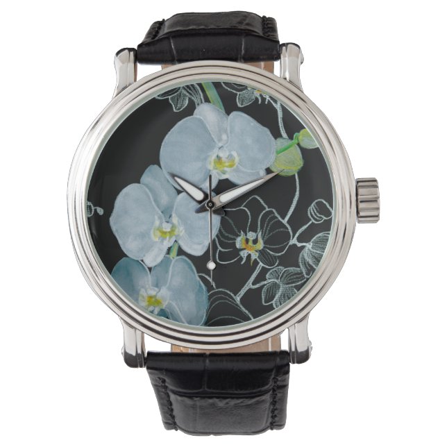 Watercolor White Orchids Pattern Watch (Front)
