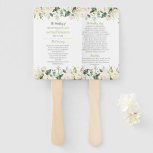 Watercolor White Peonies and Roses Frame Wedding Hand Fan