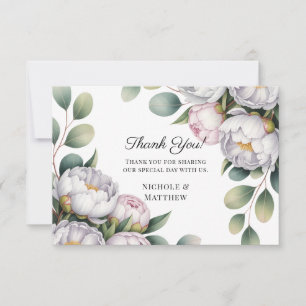 Watercolor White Peonies Wedding Thank You Card