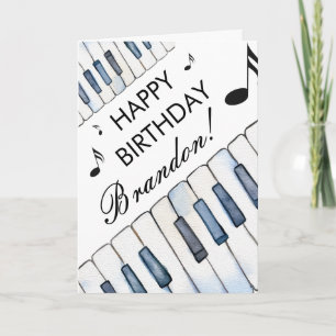 Watercolor White Piano Keys Pianist Birthday Card