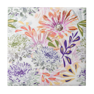 Watercolor white, pink flowers ceramic tile