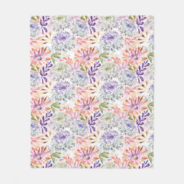 Watercolor white, pink flowers  fleece blanket (Front)