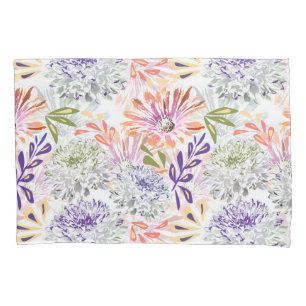 Watercolor white, pink flowers pillowcase